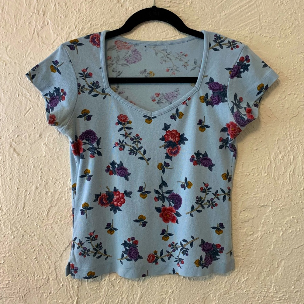 Vintage floral coquette babydoll tee size small